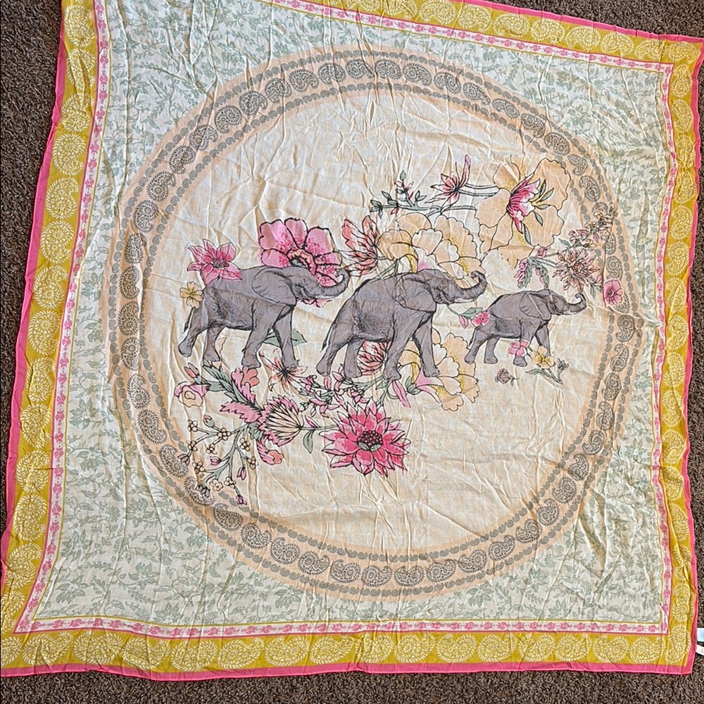 LOFT Pink and Yellow Elephant Print Blanket